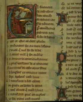 Manuscript of the Lais with portrait of Marie de France